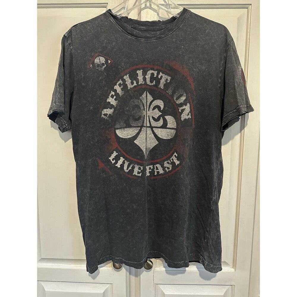 Affliction Live Fast Men’s Size Medium T-shirt Distressed Skull Y2K Biker Grunge